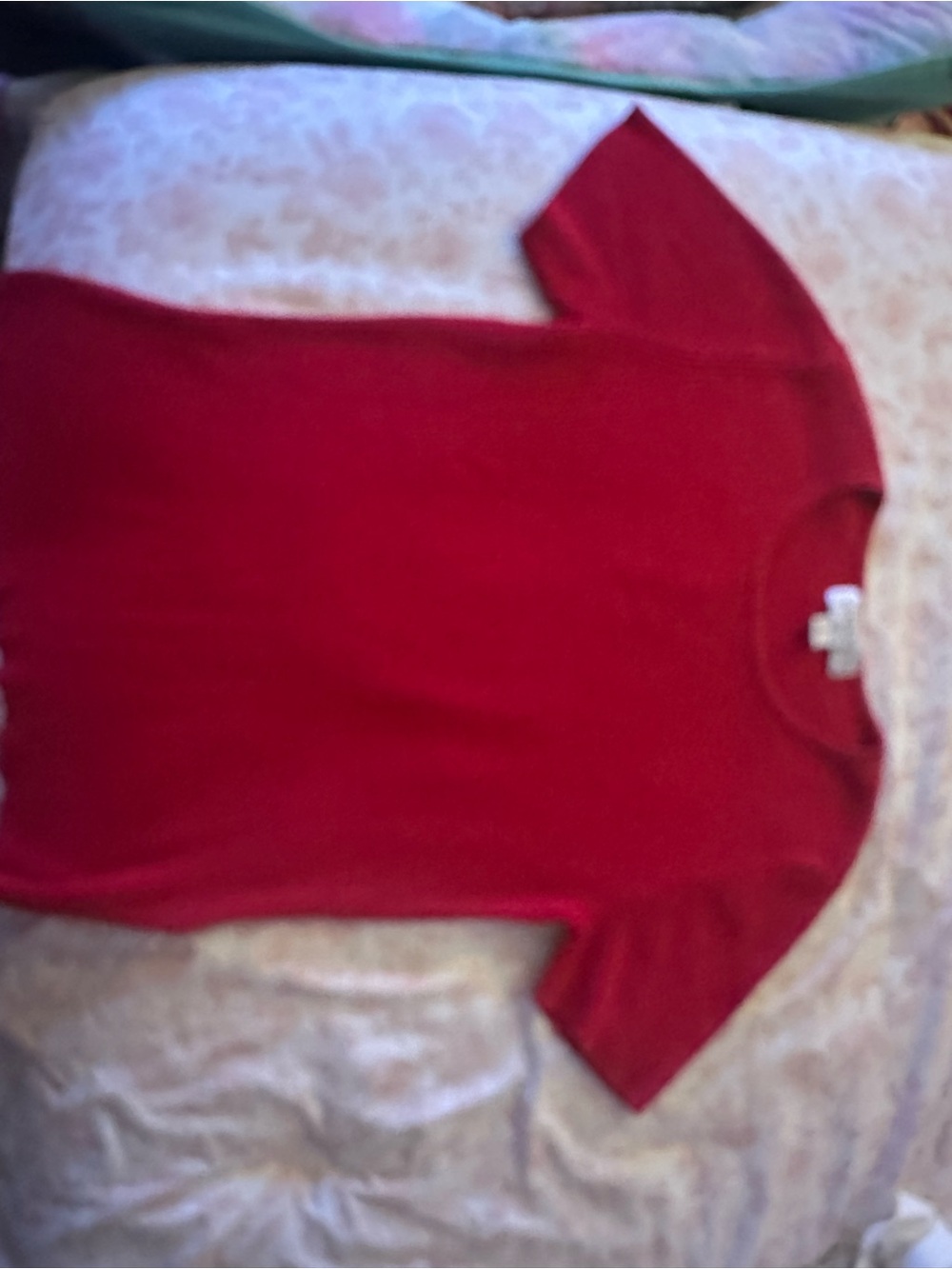 Red Ribbed Short Sleeve Sweater - Picture 2 of 5